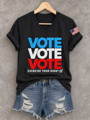 Women's Vote Vote Vote Exercise Your Right Casual V-Neck Tee