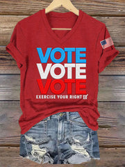 Women's Vote Vote Vote Exercise Your Right Casual V-Neck Tee