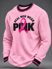 Men's Breast Cancer Awareness Real Men Wear Pink Waffle Sweatshirt