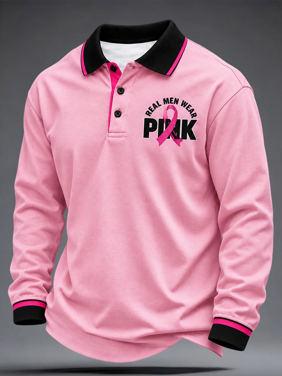 Men's Breast Cancer Awareness Real Men Wear Pink Long Sleeve Shirt