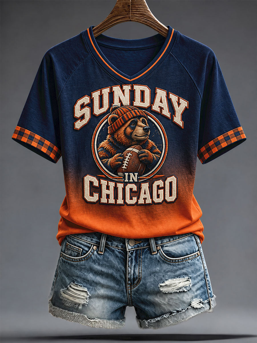 Women's Chicago Football Lover Printed T-shirt