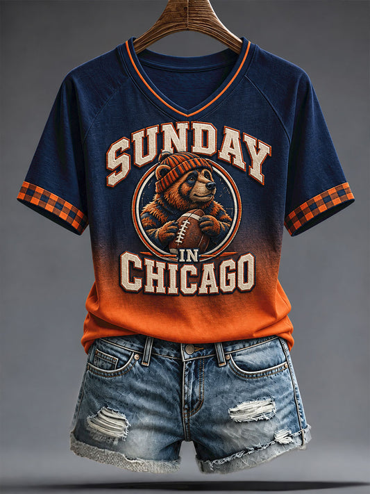 Women's Chicago Football Lover Printed T-shirt