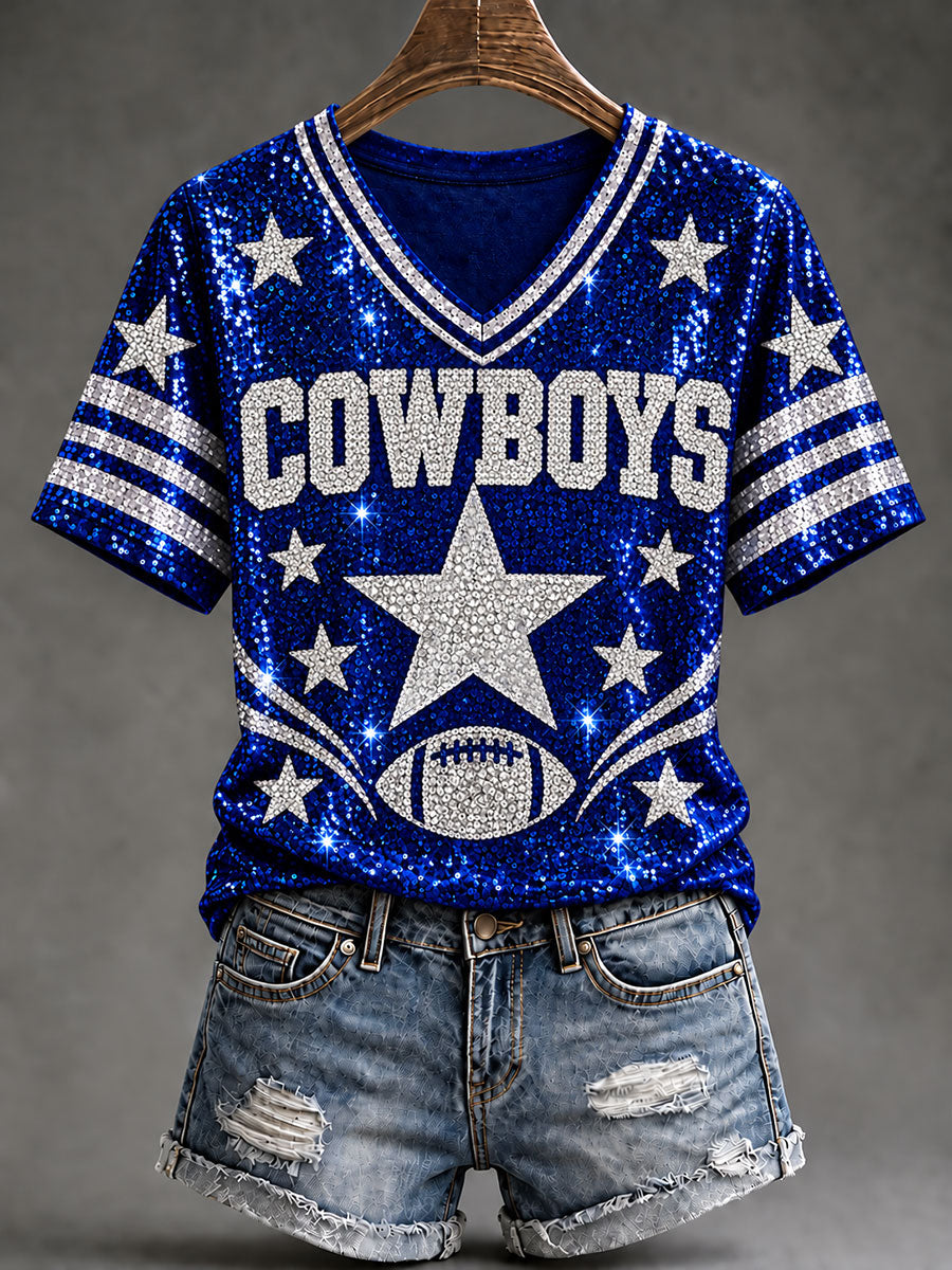Women's Cowboys Football Fans Lovers Gameday Casual Short-Sleeved T-Shirt
