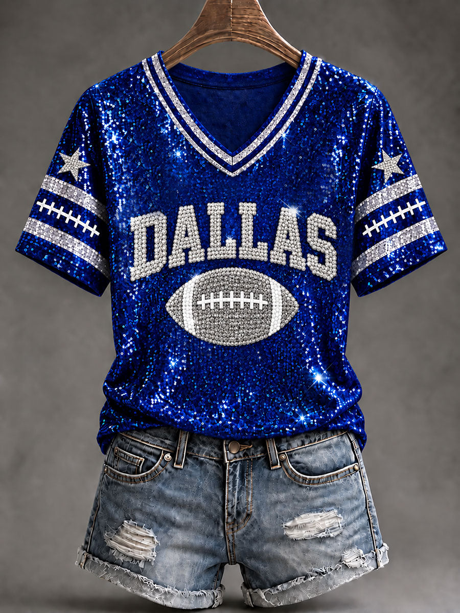 Women's Cowboys Football Fans Lovers Gameday Casual Short-Sleeved T-Shirt