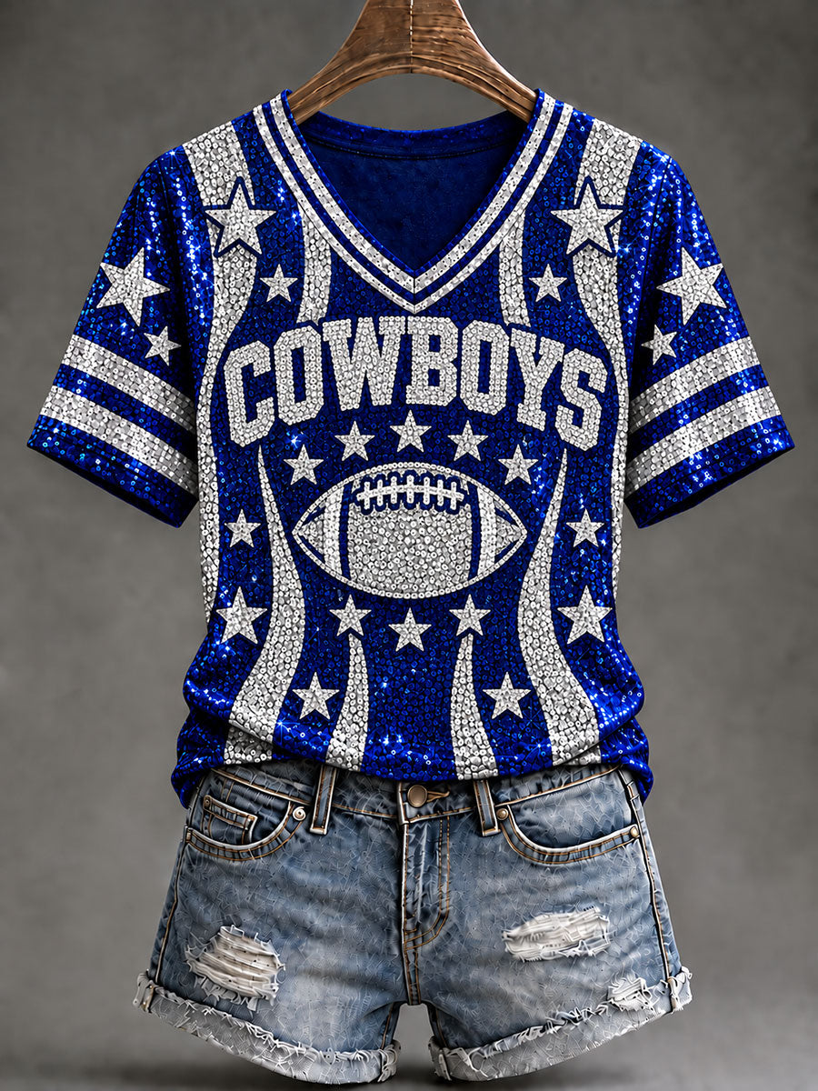 Women's Cowboys Football Fans Lovers Gameday Casual Short-Sleeved T-Shirt