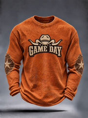 Men's Football Game Day Print Casual Waffle Long Sleeve T-Shirt