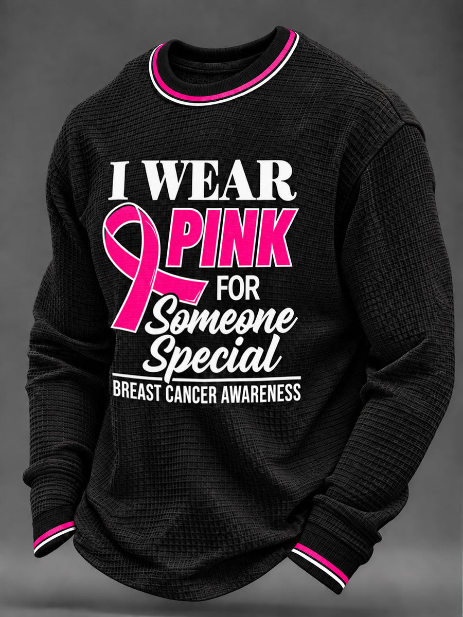 Men's Breast Cancer Awareness Real Men Wear Pink Waffle Sweatshirt