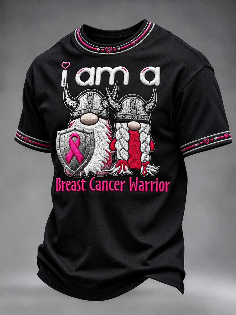 Men's I Am A Breast Cancer Warrior Pink Ribbon Print Short Sleeves T-shirt