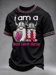 Men's I Am A Breast Cancer Warrior Pink Ribbon Print Short Sleeves T-shirt
