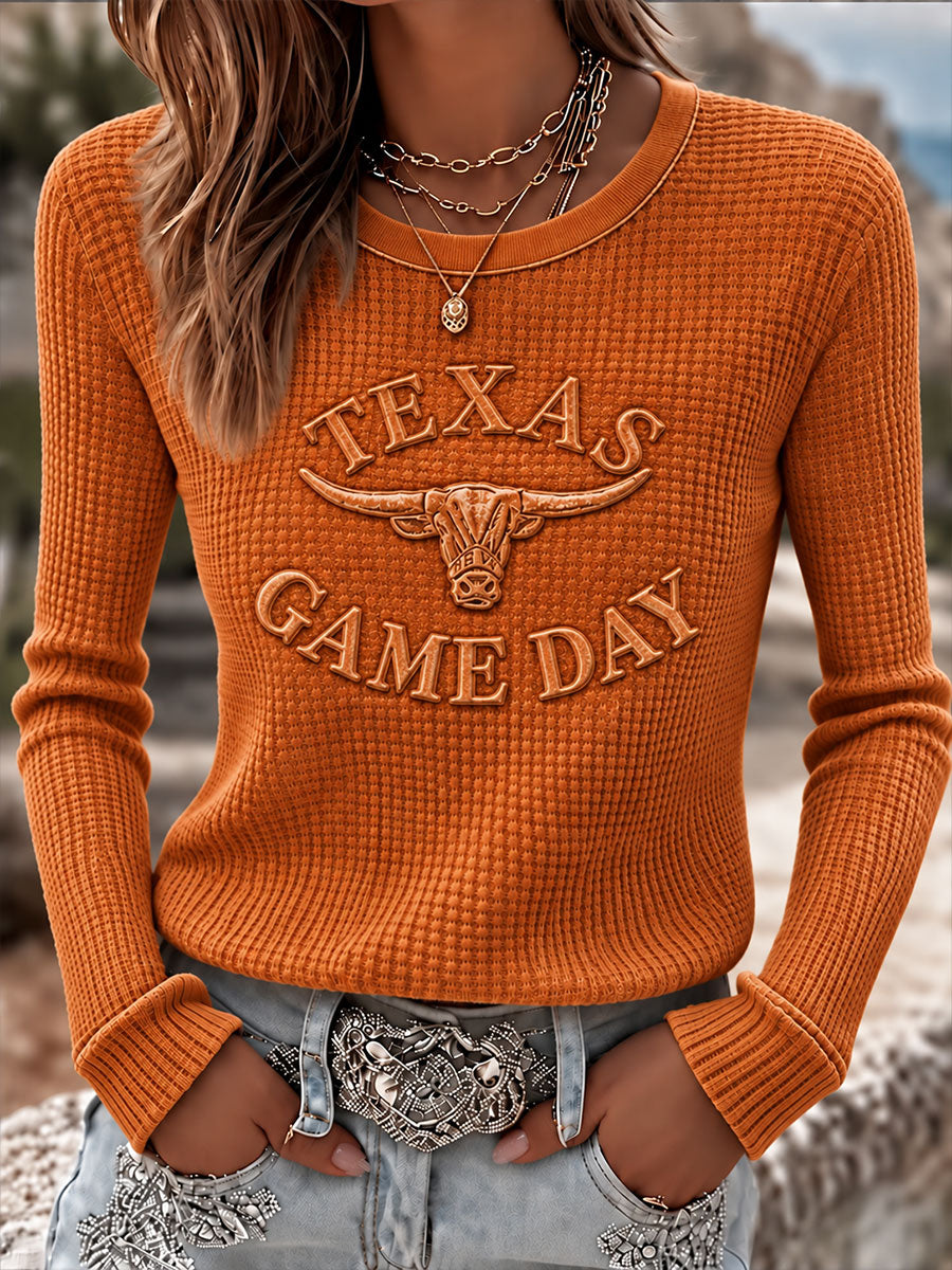 Women's Football Game Day Print Casual Waffle T-shirt