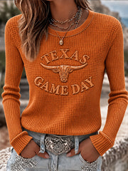Women's Football Game Day Print Casual Waffle T-shirt
