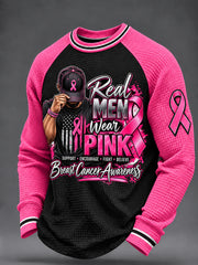 Men's Breast Cancer Awareness Real Men Wear Pink Waffle Sweatshirt
