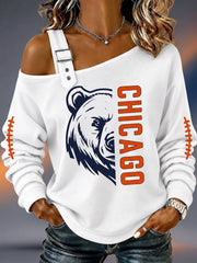 Women's Football Gameday Gift For Football Fans Casual Off-Shoulder Sweatshirt