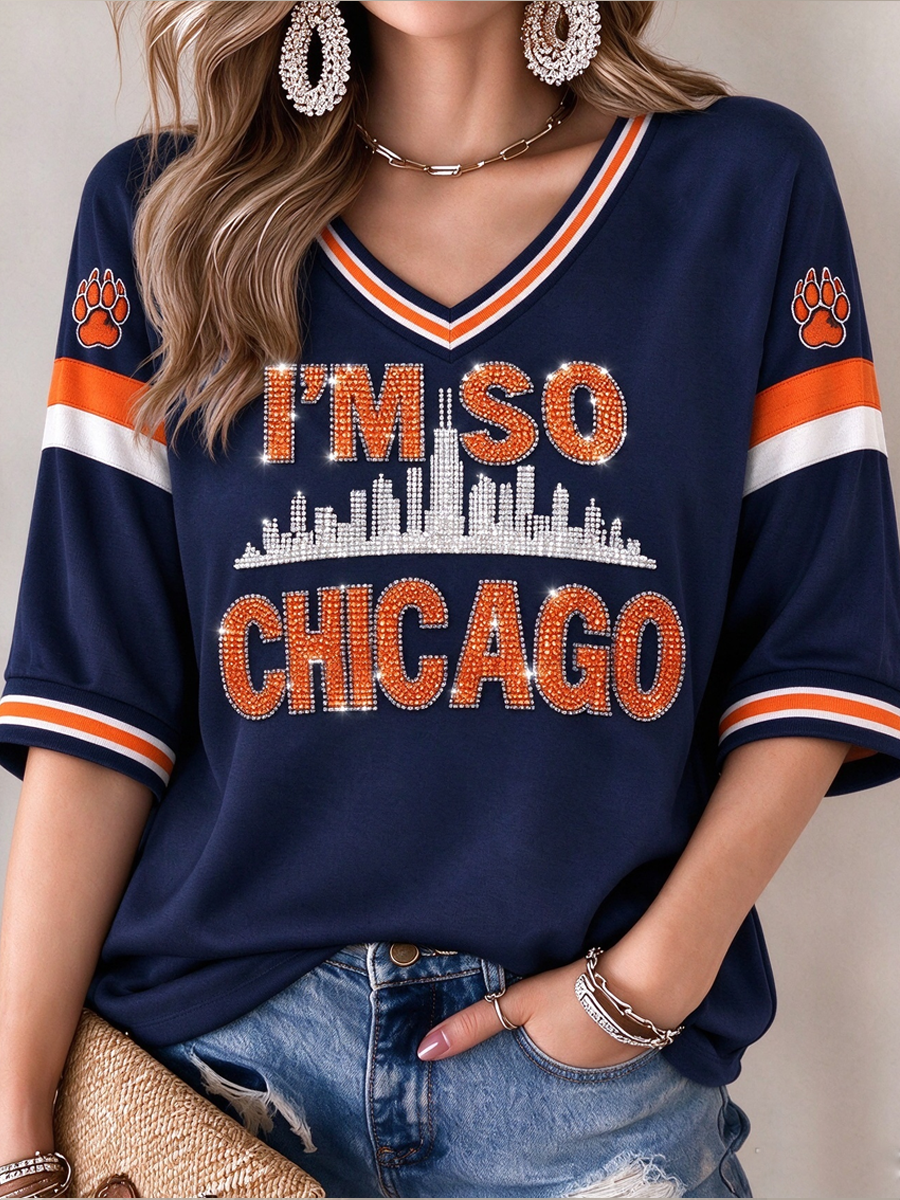 Women's Football Gameday Gift For Football Fans Mid-length Sleeves V-Neck T-Shirt
