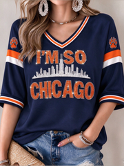 Women's Football Gameday Gift For Football Fans Mid-length Sleeves V-Neck T-Shirt
