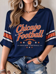 Women's Football Gameday Gift For Football Fans Mid-length Sleeves V-Neck T-Shirt