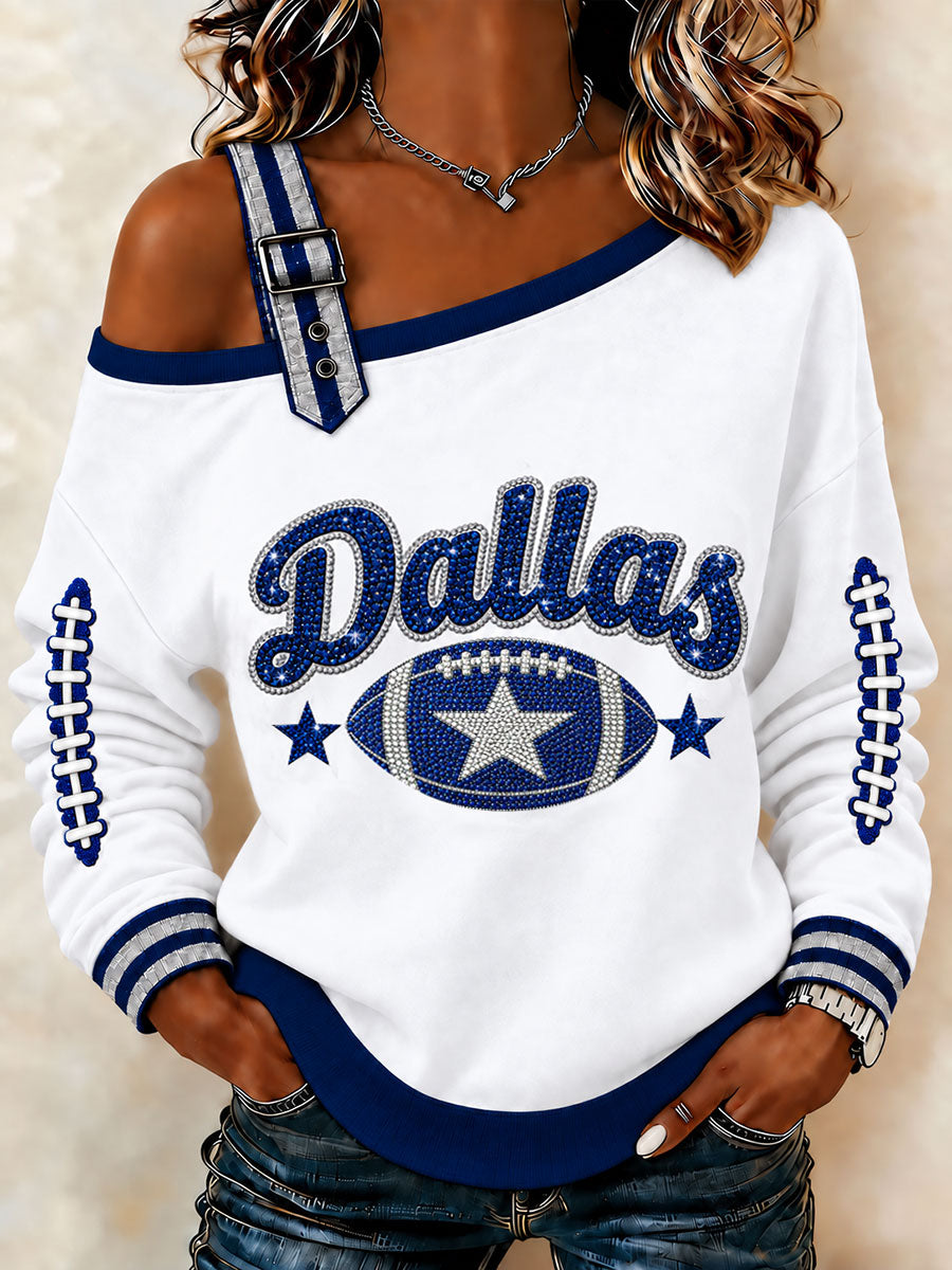 Women's Cowboys Football Fans Lovers Gameday Casual Off-Shoulder Sweatshirt