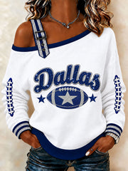 Women's Cowboys Football Fans Lovers Gameday Casual Off-Shoulder Sweatshirt