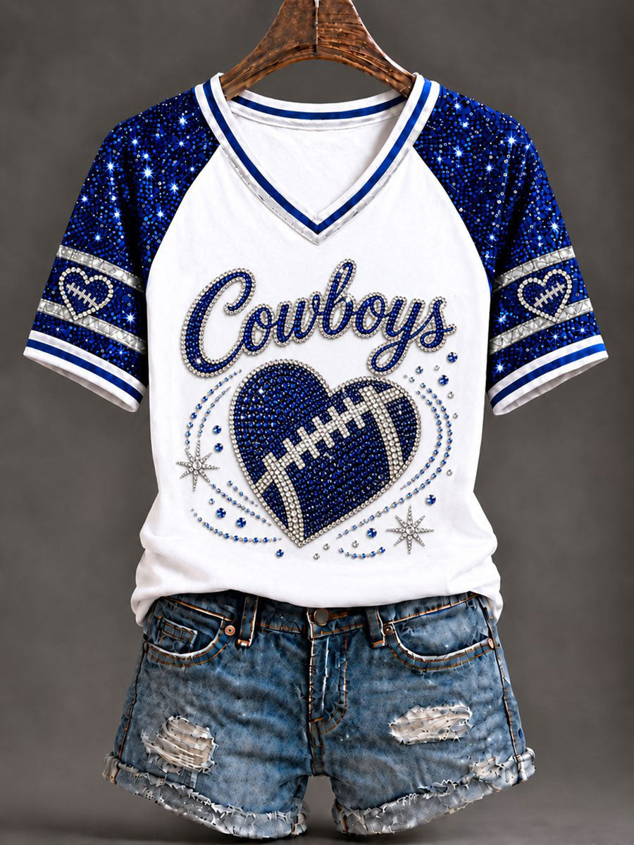 Women's Cowboys Football Fans Lovers Gameday Casual Short-Sleeved T-Shirt