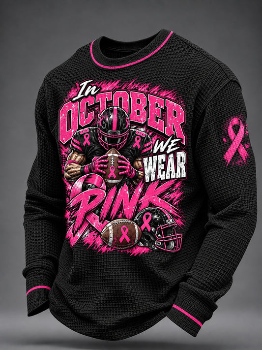 Men's Real Men Wear Pink Breast Cancer Awareness Waffle Sweatshirt