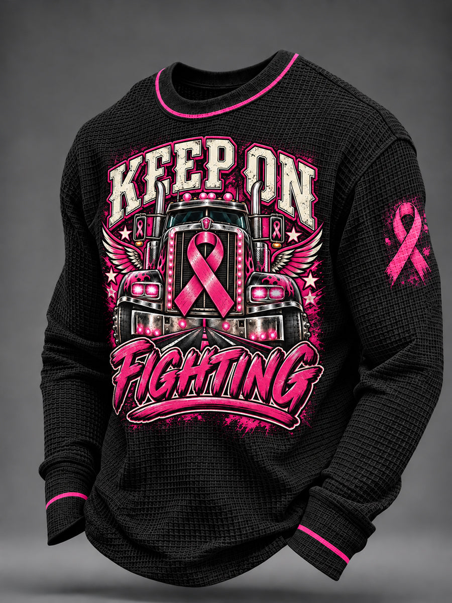 Men's Real Men Wear Pink Breast Cancer Awareness Waffle Sweatshirt