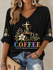 Women's Christian Christ Offers Forgiveness For Everyone Mid-length Sleeves V-Neck T-Shirt