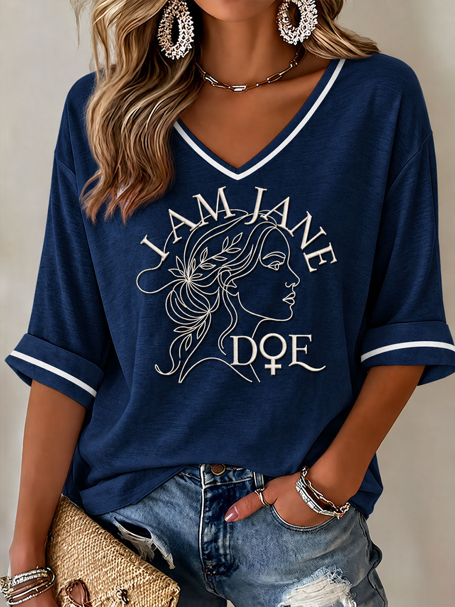 Women's Feminist Manifesto Print Mid-length Sleeves V-Neck T-Shirt