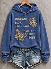 Women's 'Educate your sons not daughters' Printed Casual Hoodie
