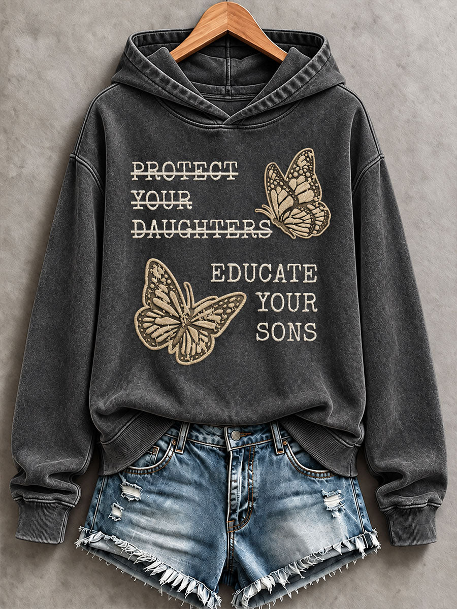 Women's 'Educate your sons not daughters' Printed Casual Hoodie