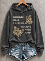 Women's 'Educate your sons not daughters' Printed Casual Hoodie