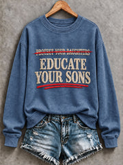 Women's 'Educate your sons not daughters' Printed Casual Sweatshirt