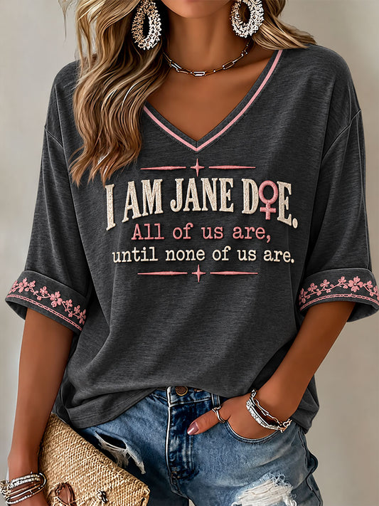 Women's Feminist Manifesto Print Mid-length Sleeves V-Neck T-Shirt