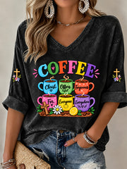 Women's Christian Coffee Christ Offers Forgiveness for Everyone Everywhere Mid-length Sleeves V-Neck T-Shirt