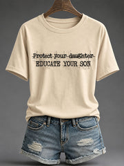 Women's 'Educate your sons not daughters' Printed Casual Short-sleeved T-shirt