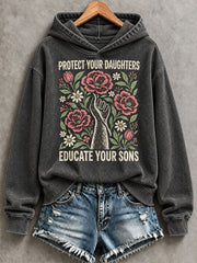 Women's 'Educate your sons not daughters' Printed Casual Regular Sweatshirt