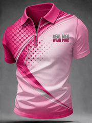 Men's Breast Cancer Awareness Print Zip up Shirt