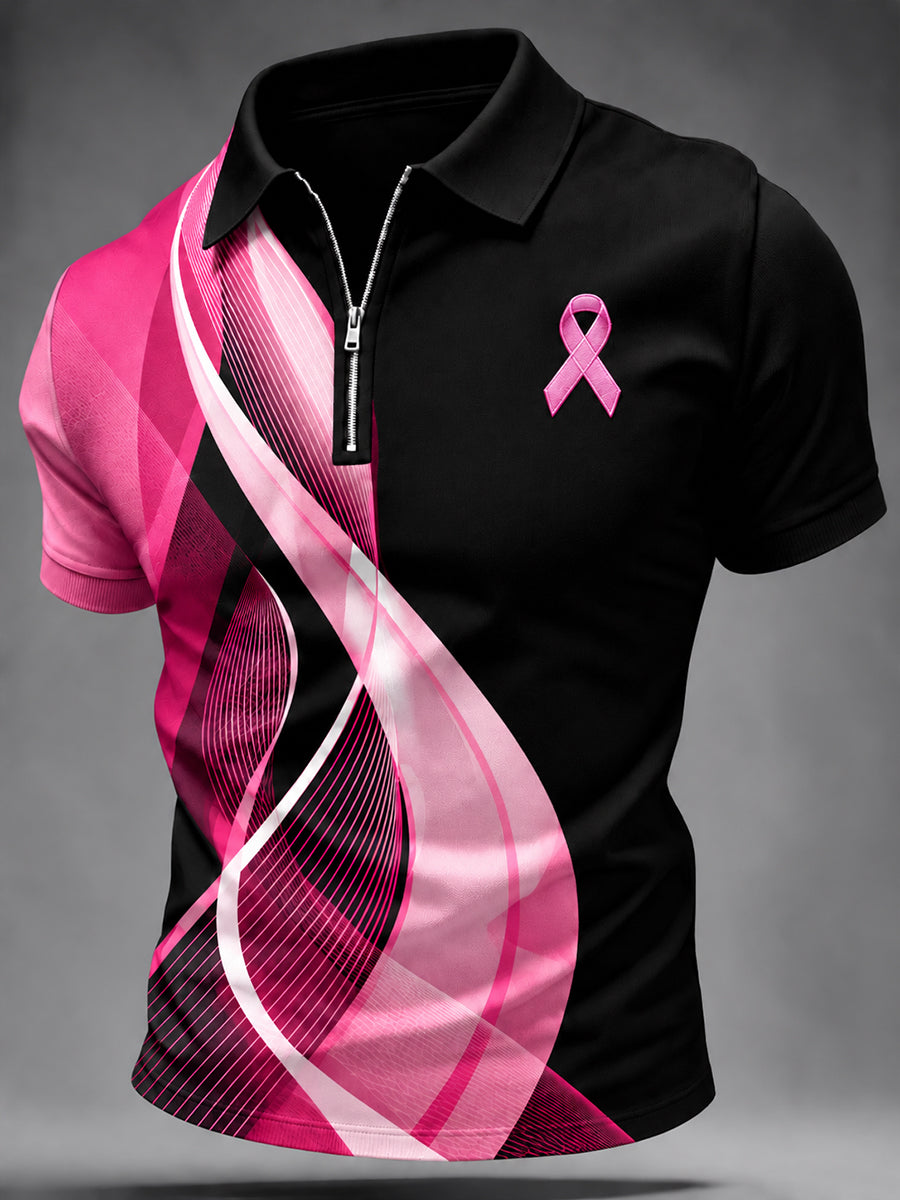 Men's Breast Cancer Awareness Print Zip up Shirt
