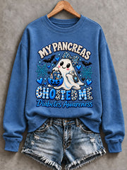 Women's Diabetes Awareness Printed Casual Sweatshirt