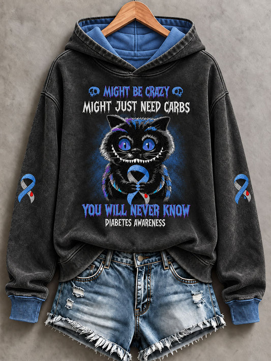 Women’s Diabetes Awareness Printed Casual Hoodie