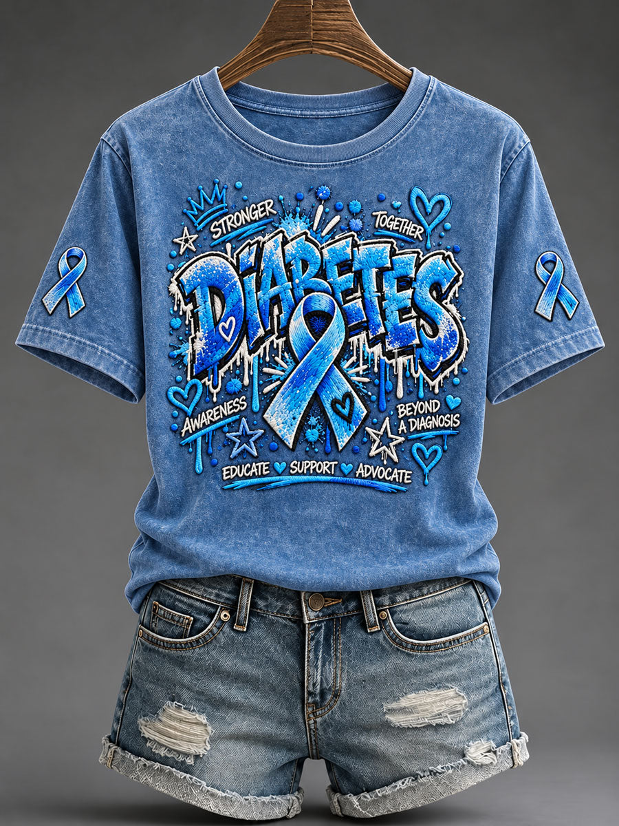 Women's Diabetes Awareness Printed Casual T-Shirt