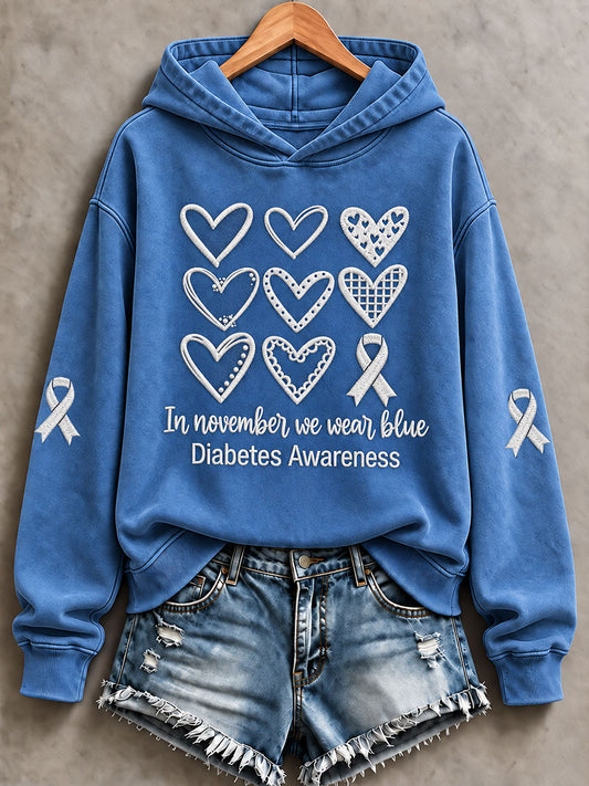 Women’s Diabetes Awareness Printed Casual Hoodie