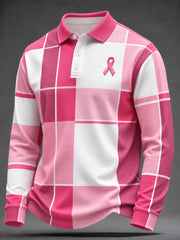 Men's Breast Cancer Awareness Print Long Sleeve Shirt