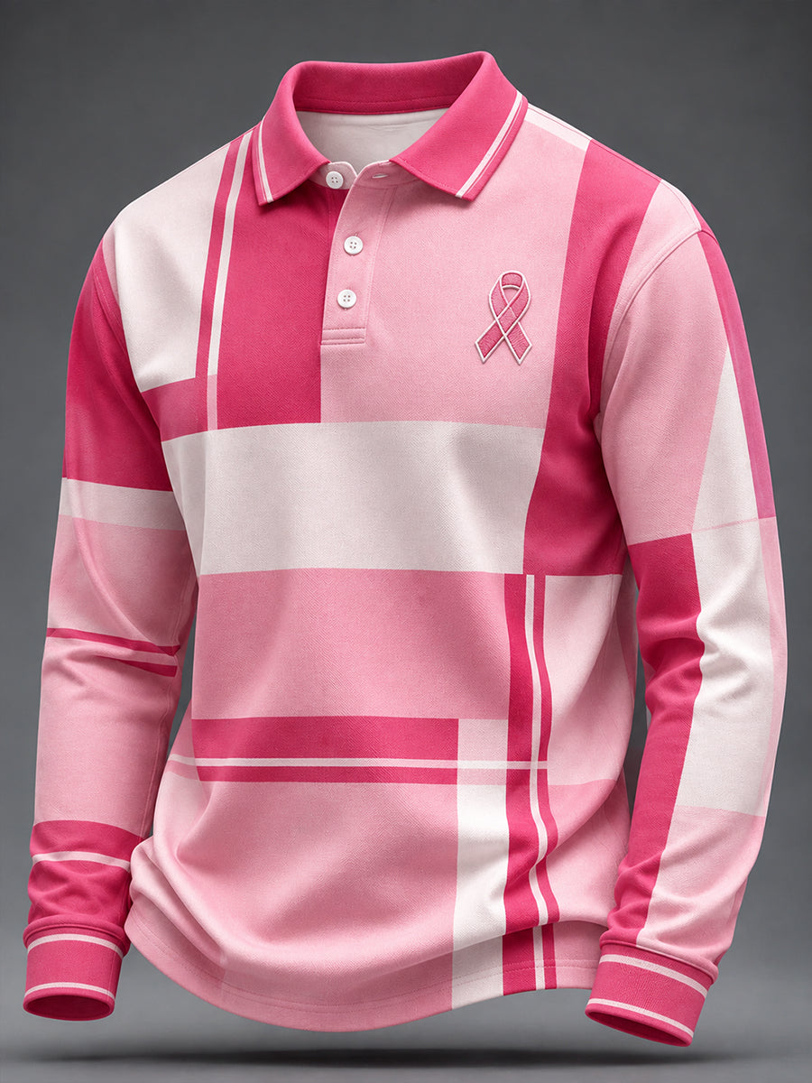 Men's Breast Cancer Awareness Print Long Sleeve Shirt