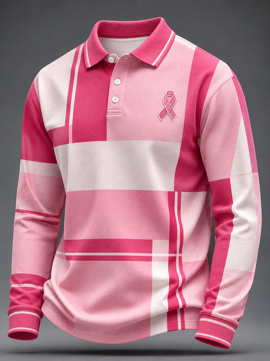 Men's Breast Cancer Awareness Print Long Sleeve Shirt