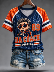 Women's Chicago Football Lover Da Coach Legend Printed V-neck off-shoulder short-sleeved T-shirt