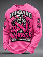 Men's Husband of a Warrior Cancer Print Waffle Long Sleeve Top