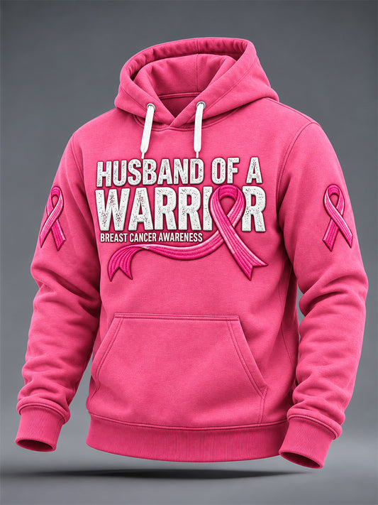 Men's Husband of a Warrior Cancer Print Oversized Drop-Shoulder Hoodie With Pockets