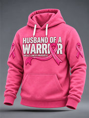 Men's Husband of a Warrior Cancer Print Oversized Drop-Shoulder Hoodie With Pockets