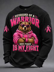 Men's Husband of a Warrior Cancer Print Waffle Long Sleeve Top