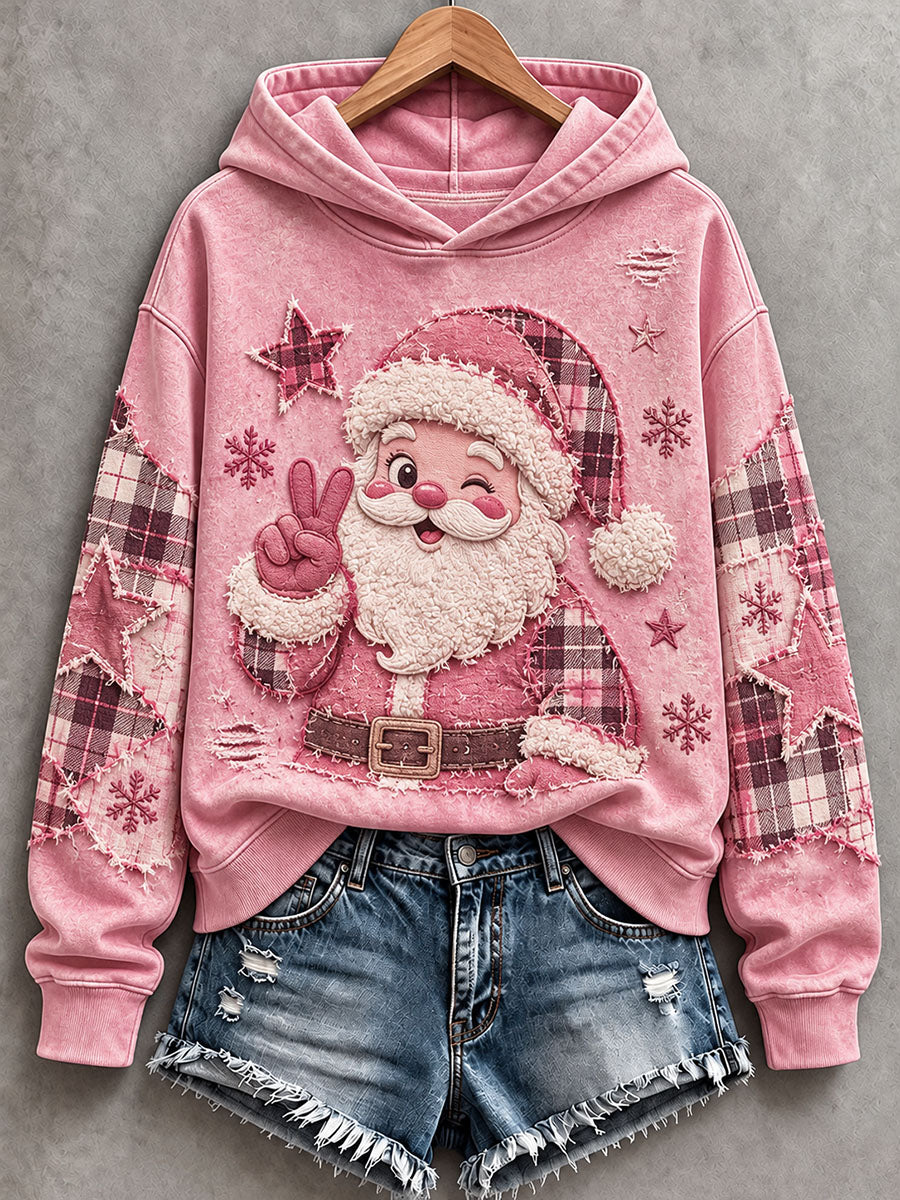 Women's Pink Santa Patchwork Art Hoodie